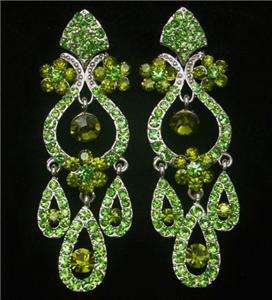 Green Swarovski Crystal Flower Long Chandelier Earring  