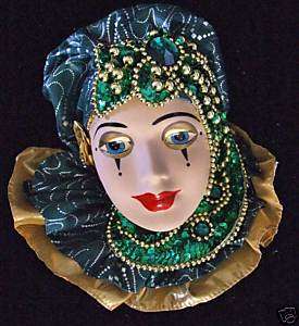 Venetian Wall Art Jester Lady Mardi Gras Green Jewel  