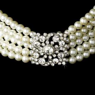 White Pearl & Crystal Choker Necklace & Earring Set  