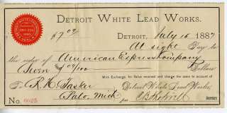 1887 Check Detroit White Lead Works to American Express  