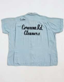Vintage 50s GABARDINE Corunna Rd. Cleaners CHAIN STITCH Bowling Shirt 