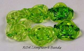 ROA Lampwork 3 Pairs of Tsp Lime Ruffle Disc Beads SRA  