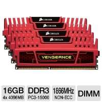 Corsair CMZ16GX3M4X1866C9 Vengeance Red Desktop Memory Kit   16GB (4x 