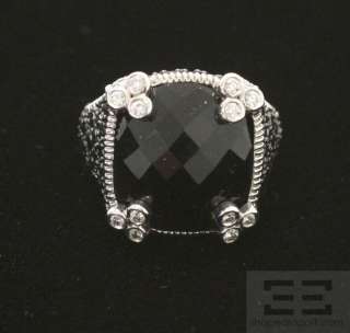   White Gold Cushion Cut Black Onyx & Pave Diamond Ring, Size 6  