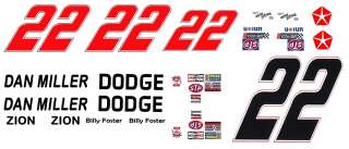 22 Billy Foster Dan Miller Dodge 1/25th   1/24th Scale WATERSLIDE 