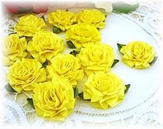 Large Satin Ribbon Cabbage Rose Appliques Yellow NEW  