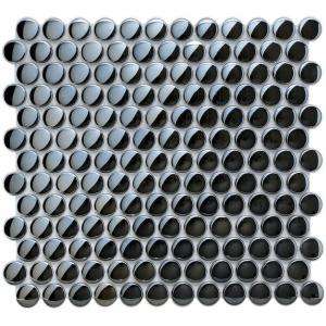   Penny Round 12 in. x 11 1/4 in. Blue Glass Mesh Mounted Mosaic Tile