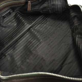 PRADA Vitello Daino Leather Logo Bowler Bag Purse Brown  