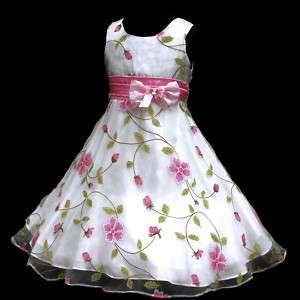 p006 o23 Pink Birthday Summer Holiday Party White Flower Girls Dress 2 