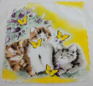 cute handkerchiefs with cat and butterfly design children cotton 