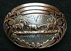 Vintage Comstock Cowboy Horse Team Roping German Silver Belt Buckle 