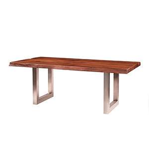 82 Long Montana Metal Leg Dining Table Dark Nat solid acacia wood 