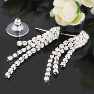 Wedding Bridal Rhinestone Clear Crystal Necklace Earrings Pierced 