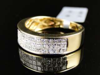   14K YELLOW GOLD PRINCESS CUT DIAMOND WEDDING 6.5 MM BAND RING 1.58 CT