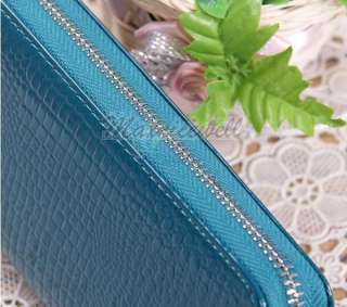 Womens Zipper PU Leather Wallet Clutch Croco Stamp Purse Long Handbag 