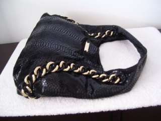   ID Chain Python Embossed Black Patent Leather Hobo Bag $448  