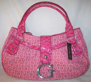 GUESS Logo Signs Primary Pink Satchel Bag Purse Handbag  