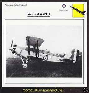 WESTLAND WAPITI British War Airplane ATLAS PICTURE CARD  