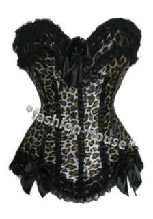 New Sexy Leopard Print Lace Up Corset Top+G String 6168  