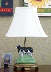 PORCELAIN FOLK ART COW FIGURINE LAMP W MATCHING FINIAL  