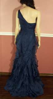 NWT Badgley Mischka One Shoulder Organza Ruffle Dress Gown size 12 