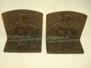 END OF THE TRAIL BRONZED METAL BOOKENDS  
