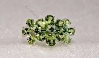 ACN♥ PERIDOT & CHROME DIOPSIDE 3 FLOWER .925 STERLING SILVER RING 