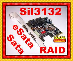 eSATA 2 SATA RAID PCI PCI E Express Card Sil3132 NEW  
