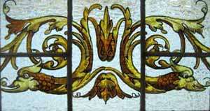 PAINTED DRAGON   ORNATE ANTIQUE STAINED GLASS WINDOW  