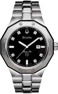 Bulova 98D103 Mens Stainless Steel Marine Star Black Dial 8 Diamond 