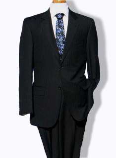 Daniele $1295 Black Blue Twill Stripe 150s Wool Mens Business Dress 