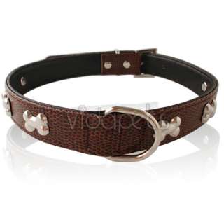 16 20 Brown Leather Bones Dog Collar Medium Large  
