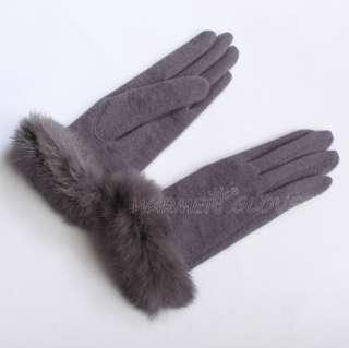   Fashion Womens Stretch knit winter warmer wool rabbit fur gloves