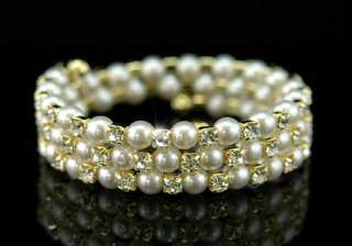 Bridal White Faux Pearl Gold Plate Bangle / Armlet A012  