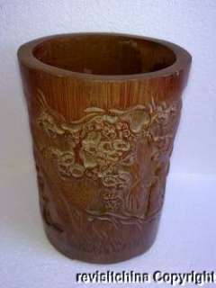 Vintage Excellent Bamboo Carving Brush Pot  