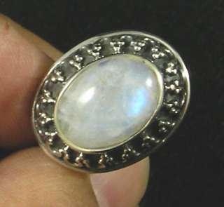   STERLING SILVER RAINBOW MOONSTONE Finger RING Size 7 Fancy Oval  