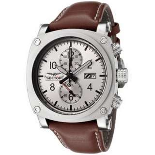 SECTOR COMPASS CHRONO SILVER DIAL BROWN LEATHER STRAP 
