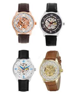   XXIV Mens Saturnos Automatic Skeleton Dial Leather Watch  
