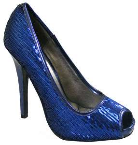 Ladies Blue Sequin Prom Heels Bridesmaid Peeptoe Shoes  