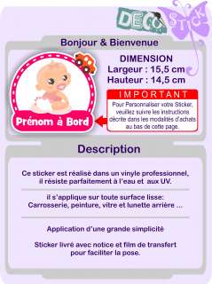   Sticker Bébé à Bord Personnalisé Fille  Autocollant