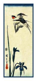   Artist Hiroshige Swallow Bird Iris Flower Counted Cross Stitch Chart