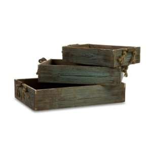 IMAX Set Of Three Weathered Blue Trays With Rope Handles 