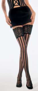 Stocking Sheer W/Opaque Blk. 5 Lace Top Sheer Stockings with opaque 