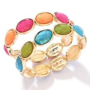 Diane Gilman Multicolor Stone 2 piece Stretch Bracelet Set 