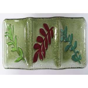  JK ART Handmade Art Glass 15 Inch Green Leaves Connected Plate 