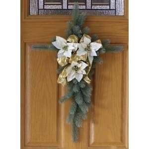   Blue Spruce & Ivory Poinsettia Christmas Wall Crosses