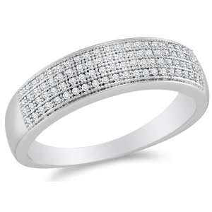 10K White Gold Diamond Four Rows Wedding Band Ring   w/ Micro Pave Set 