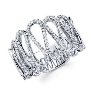 Diamond Anniversary Ring 14k White Gold Waved Ribbon Fashion (1/2 CTW 