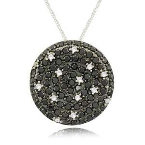 10k White Gold Circle Star Black and White Diamond Pendant Necklace (1 