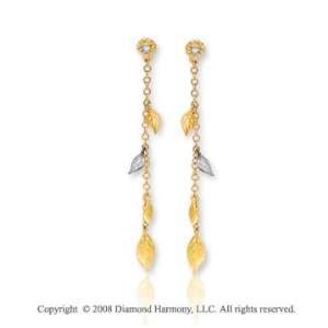    14k Two Tone Gold Amazing Leaf Diamond Drop Earrings Jewelry